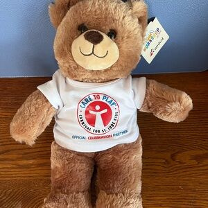 Build-A-Bear Tan Teddy with White 'Care to Play' Shirt